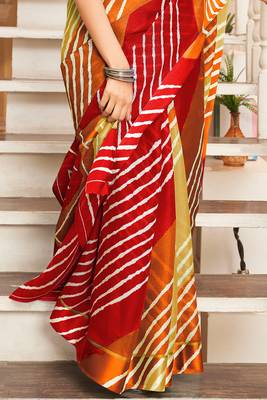 Multicolor printed cotton saree with blouse 2