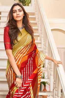 Multicolor printed cotton saree with blouse 3