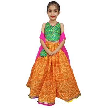 Aglare Beautiful cotton  lehenga choli,with brocade blouse and purse Yellow.. 1