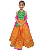 Aglare Beautiful cotton  lehenga choli,with brocade blouse and purse Yellow..