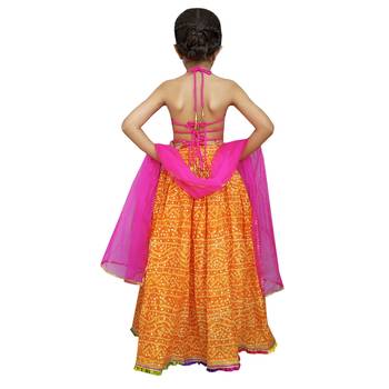 Aglare Beautiful cotton  lehenga choli,with brocade blouse and purse Yellow.. 2