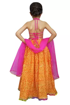 Aglare Beautiful cotton  lehenga choli,with brocade blouse and purse Yellow..