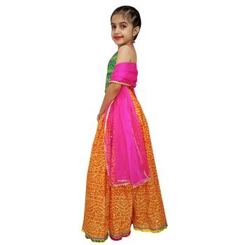 Aglare Beautiful cotton  lehenga choli,with brocade blouse and purse Yellow.. 3
