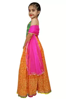 Aglare Beautiful cotton  lehenga choli,with brocade blouse and purse Yellow..