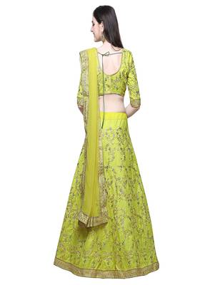 Green Embroidered Thai Silk  Semi Stitched Lehenga Choli 2
