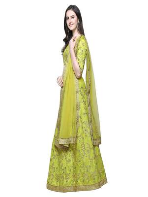 Green Embroidered Thai Silk  Semi Stitched Lehenga Choli 3