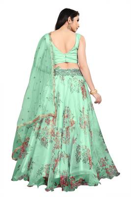 Green Heavy Work Organza Silk  Semi Stitched Lehenga Choli 2