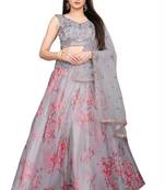 Grey Heavy Work Organza Silk  Semi Stitched Lehenga Choli