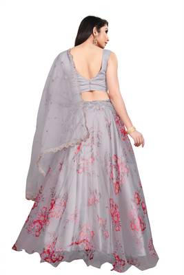 Grey Heavy Work Organza Silk  Semi Stitched Lehenga Choli 2