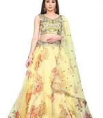 Yellow Heavy Work Organza Silk  Semi Stitched Lehenga Choli