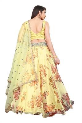Yellow Heavy Work Organza Silk  Semi Stitched Lehenga Choli 2