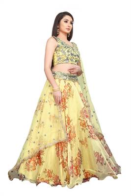 Yellow Heavy Work Organza Silk  Semi Stitched Lehenga Choli 3