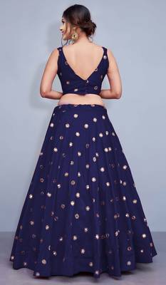 Blue Embroidered Satin  Semi Stitched Lehenga Choli 2
