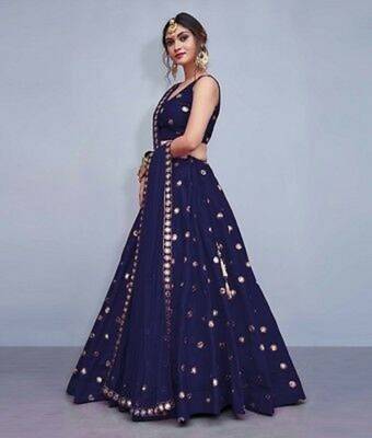 Blue Embroidered Satin  Semi Stitched Lehenga Choli 3