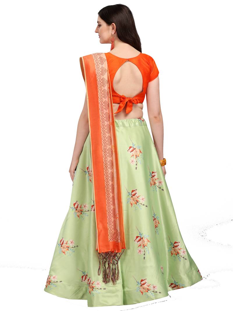 Pista Digital Print Gota Satin / Silk Blend  Semi Stitched Lehenga Choli