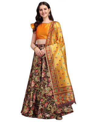 Multi Digital Print Gota Satin / Silk Blend  Semi Stitched Lehenga Choli 1