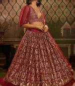 Maroon Color Fancy Net Lehenga Choli Dupatta