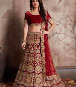 Maroon Velvet Mirror Work Lehenga Choli With Dupatta