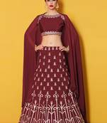 Maroon Art Silk Zari Work Lehenga Choli Plain Dupatta