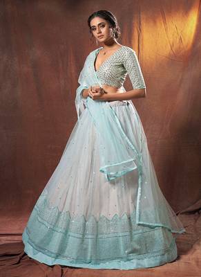 Light blue Soft Net Sequins Work Lehenga Choli With Soft Net Dupatta Choli 3
