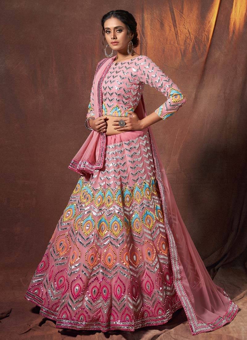 peach Color Georgette Material Gota Work Lehenga Choli With Dupatta
