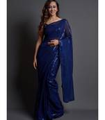 Blue Georgette Sequins Work Saree With Blouse