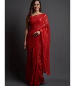 Red Georgette Sequins Work Saree with blouse