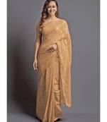 Cream Georgette Sequins Work Saree with blouse