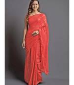 Dark Peach Georgette Sequins Work Saree With Blouse