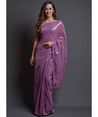 Lavender Georgette Sequins Work Saree with blouse 1