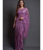 Lavender Georgette Sequins Work Saree with blouse