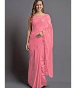 Dark Pink Georgette Sequins Work Saree with blouse