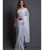 Off White Georgette Sequins Work Saree with blouse