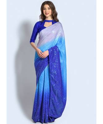 Multicolor Georgette Sequins Work Saree with blouse 1
