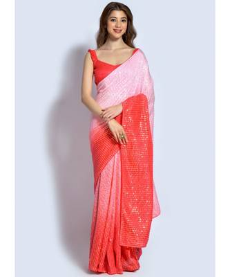 Multicolor Georgette Sequins Work Saree With Blouse 1
