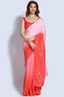 Multicolor Georgette Sequins Work Saree With Blouse