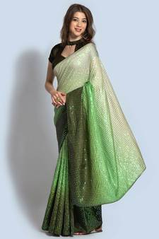 Multicolor Georgette Sequins Work Saree With Blouse