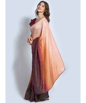 Multicolor Georgette Sequins Work Saree with blouse 1