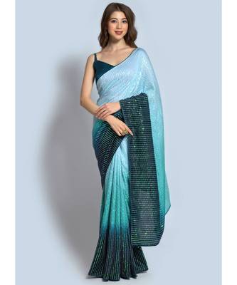 Multicolor Georgette Sequins Work Saree with blouse 1