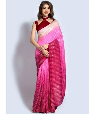 Multicolor Georgette Sequins Work Saree With Blouse 1