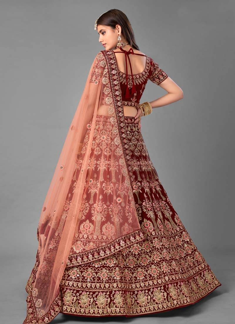 Maroon Velvet Base Lehenga Choli