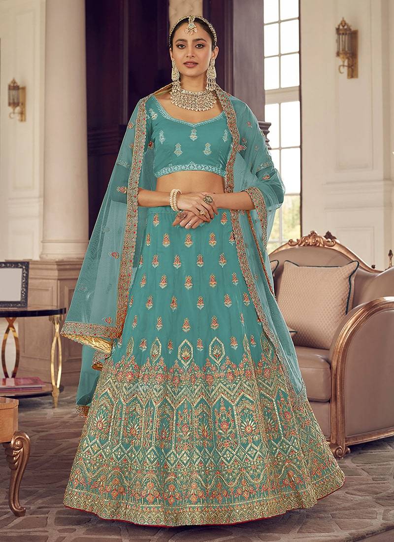 Turquoise Color Gota Work Lehenga Choli Dupatta