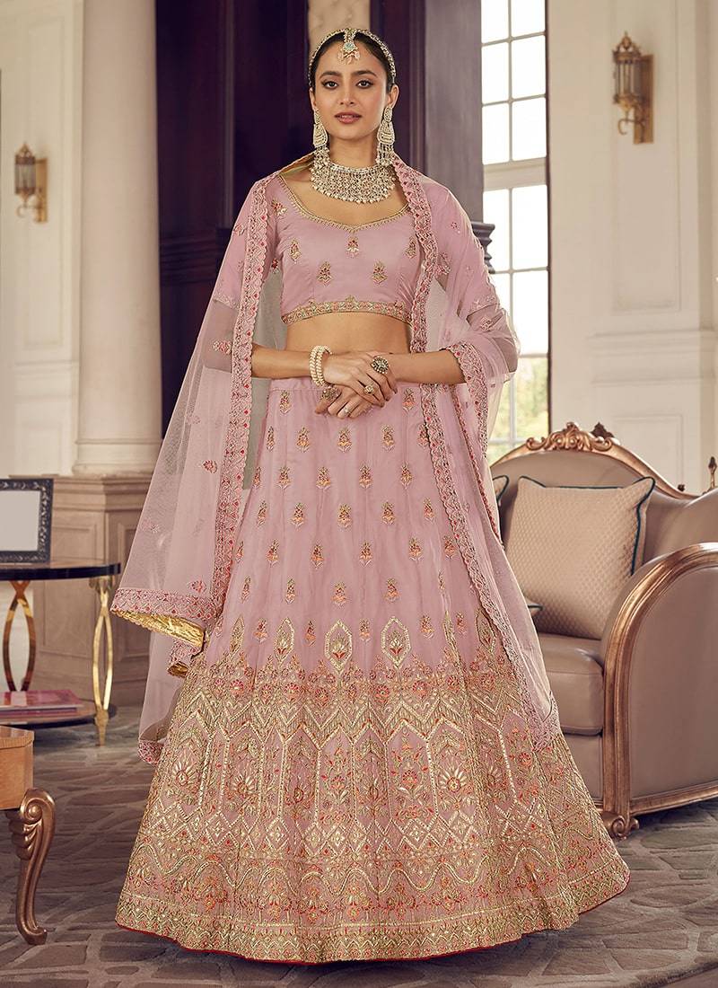 peach Color Lehenga Choli With Soft Net Dupatta Set