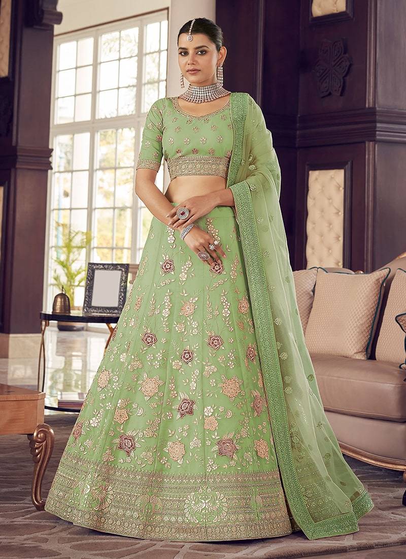 green Color Designer Lehenga Choli With Dupatta
