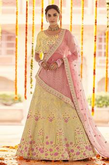 Yellow Color Georgette Base Zari, Gota & plain Work Lehenga Choli With Dupatta Set