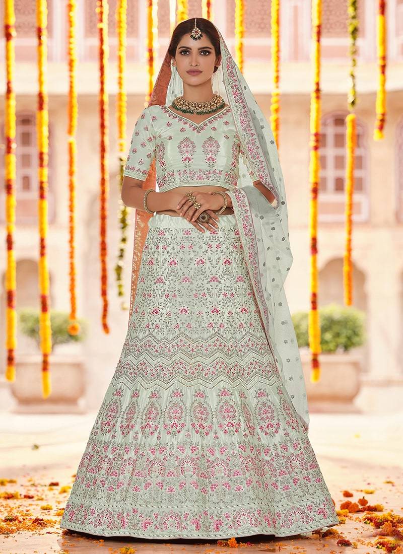 Pista Color crepe Material plain Work Lehenga Choli With Soft Net Dupatta Set
