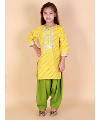 Yellow   Green Leheriya Print Kurti Salwar Suit 1