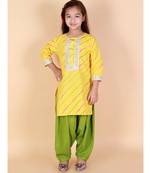 Yellow   Green Leheriya Print Kurti Salwar Suit