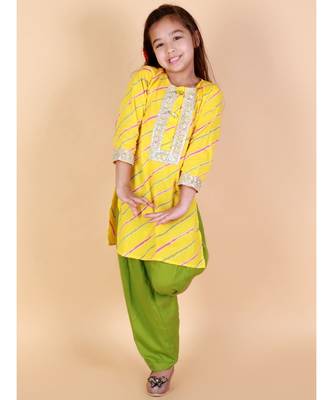 Yellow   Green Leheriya Print Kurti Salwar Suit 2
