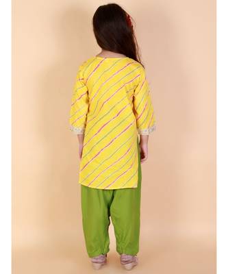 Yellow   Green Leheriya Print Kurti Salwar Suit 4